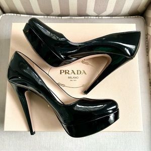 Prada Patent Leather Platform Pumps, Black